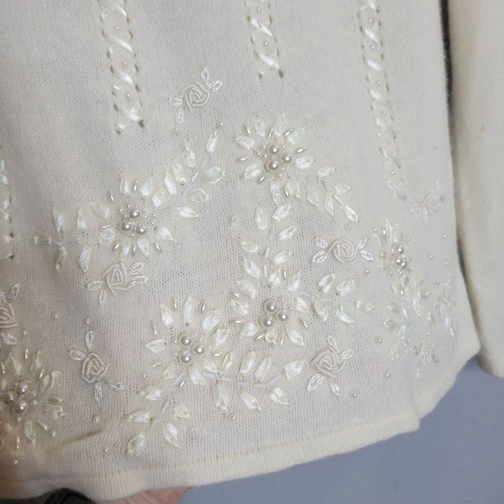 Vintage Lisa International Lambswool Agora Rabbit Hair Sweater Ivory White M - Picture 5 of 7